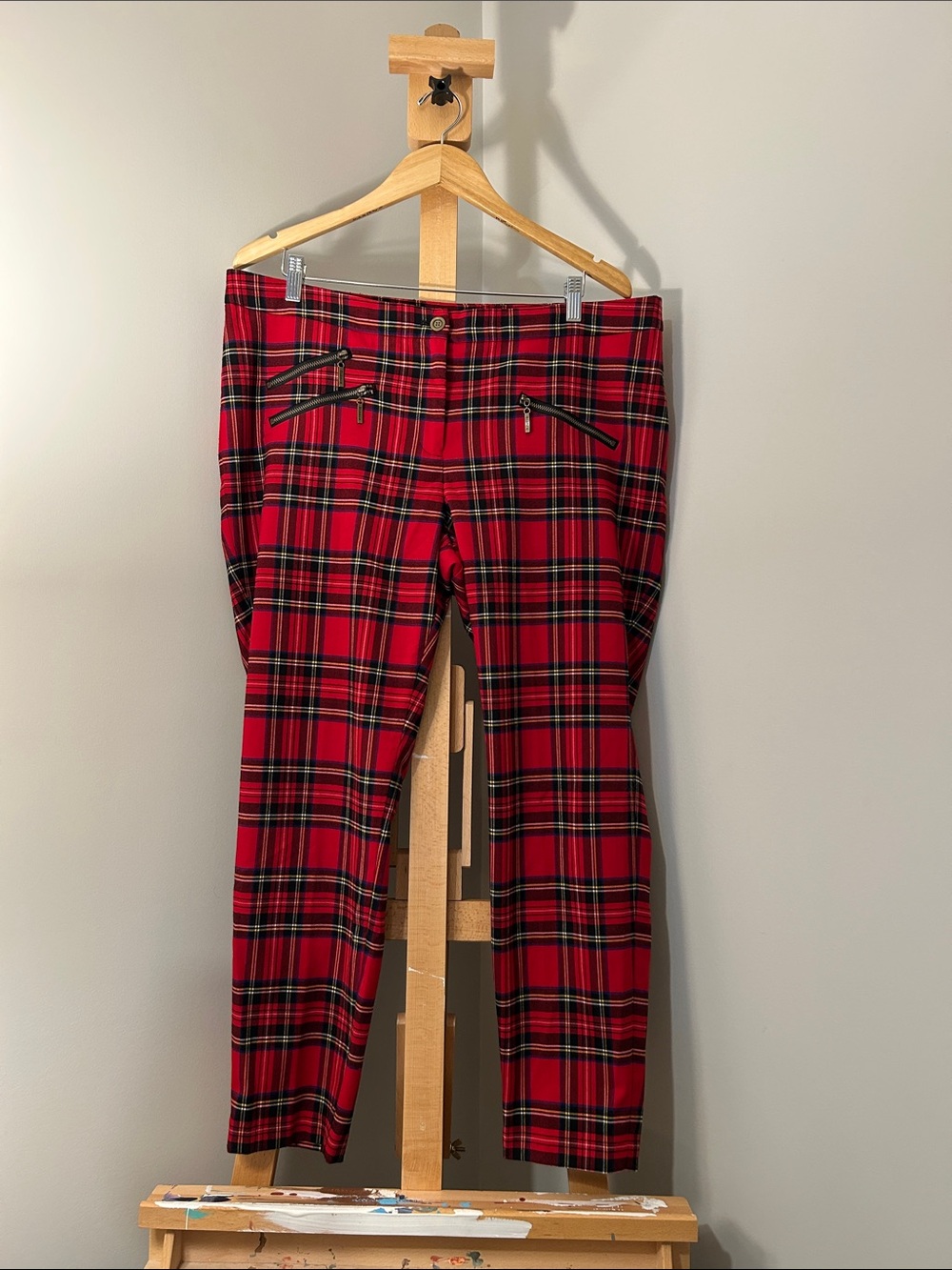 Bianca Nygard | Red Plaid Chinos with Zip Details | W40